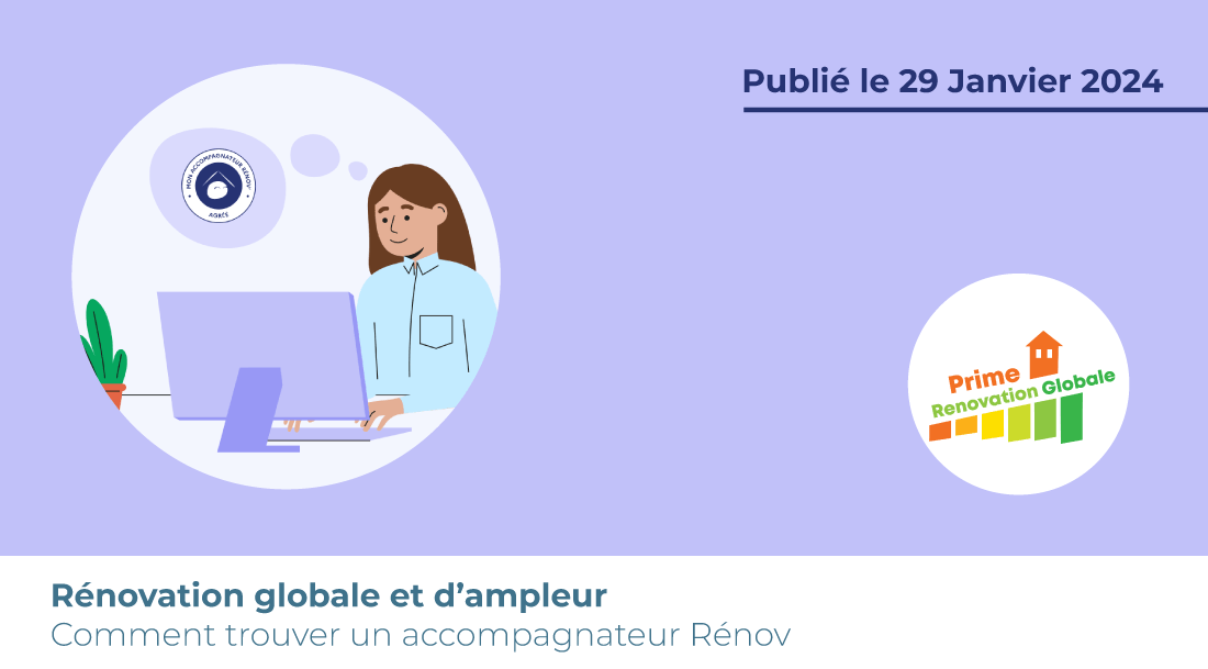 illustration d'une femme entrain de d'effectuer une recherche sur son ordinateur pour trouver un accompagnateur rénov